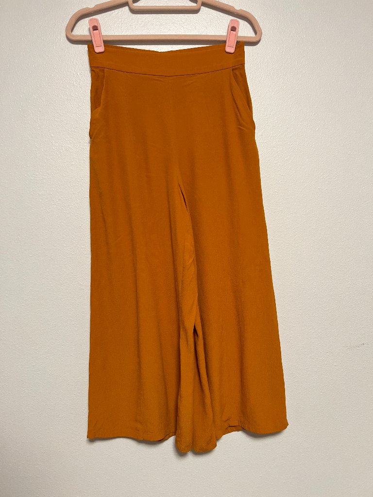 Leith Mustard Gold High Rise Wide Leg Palazzo Pants Rayon Size S Side Zip